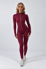 Load image into Gallery viewer, Wine Daisy Sculpted Zip-Up Co Ord Set