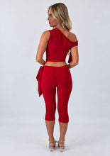 Load image into Gallery viewer, Red Lucie One Shoulder Bow Detail Capri Co-Ord Set