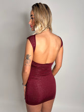 Load image into Gallery viewer, Wine Scarlet Rhinestone Backless Mini Dress