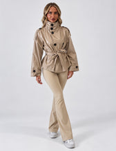 Load image into Gallery viewer, Beige Faux Leather Belted Trench Jacket