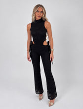Load image into Gallery viewer, Black Lia Lace Cut-Out Bow Detail Jumpsuit