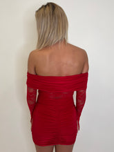 Load image into Gallery viewer, Red Myra Lace Ruched Mini Dress