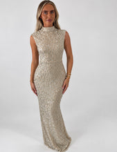 Load image into Gallery viewer, Champagne Gracie Embellished Open-Back Maxi Dress