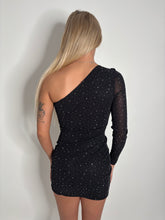 Load image into Gallery viewer, Black Candice Rhinestone One Sleeve Dress