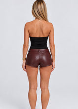 Load image into Gallery viewer, Chocolate Brown Nikitta Faux Leather Zip-Up Micro Shorts