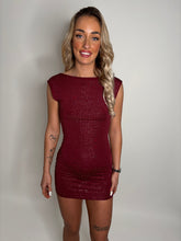 Load image into Gallery viewer, Wine Scarlet Rhinestone Backless Mini Dress