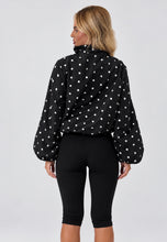 Load image into Gallery viewer, Black Polka Dot High Neck Zip-Up Jacket