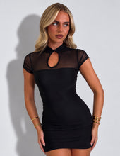 Load image into Gallery viewer, Black Grace Mesh Keyhole Ruched Mini Dress