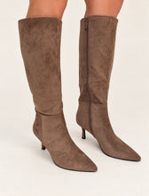 Load image into Gallery viewer, Taupe Suede Pointed-Toe Knee-High Boots