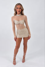 Load image into Gallery viewer, Champagne Jasmine Sequin Mesh High-Neck Skirt and Top Set