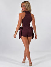 Load image into Gallery viewer, Burgundy Ellie Lace Cut-Out Bow Playsuit