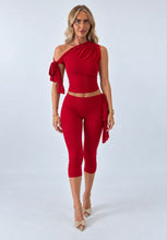 Load image into Gallery viewer, Red Lucie One Shoulder Bow Detail Capri Co-Ord Set