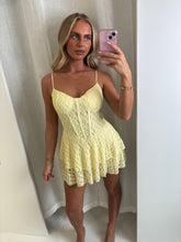 Load image into Gallery viewer, Yellow Avalon Lace Corset Mini Dress