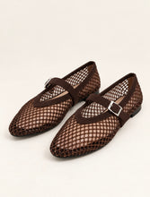 Load image into Gallery viewer, Brown Diamanté Mesh Flats