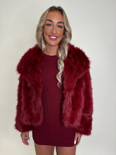 Load image into Gallery viewer, Wine Charlotte Faux Fur Coat