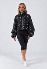 Load image into Gallery viewer, Black Polka Dot High Neck Zip-Up Jacket