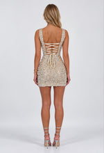 Load image into Gallery viewer, Champagne Sonya Sequin Lace-Up Back Mini Dress