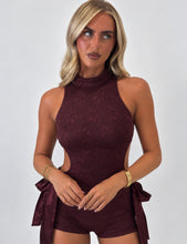 Load image into Gallery viewer, Burgundy Ellie Lace Cut-Out Bow Playsuit