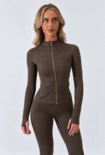 Load image into Gallery viewer, Brown Daisy Sculpted Zip-Up Co Ord Set