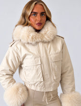 Load image into Gallery viewer, Cream Carol Faux Fur Trim Cropped Jacket