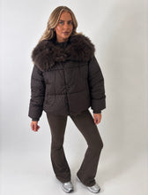 Load image into Gallery viewer, Chocolate Brown Lauren Faux Fur Trim Puffer Jacket