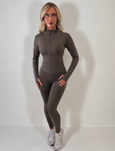 Load image into Gallery viewer, Brown Kate Contrast 3-Piece Piping Activewear Set