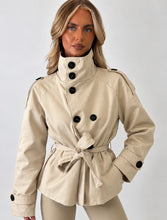Load image into Gallery viewer, Cream Lisa High-Neck Belted Trench Jacket