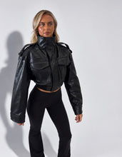 Load image into Gallery viewer, Black Bonnie Faux Leather Cropped Utility Jacket