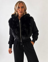 Load image into Gallery viewer, Black Tara Faux Fur Hooded Tracksuit