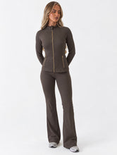 Load image into Gallery viewer, Chocolate Emily Sculpted Zip-Up Flared Tracksuit Set