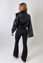 Load image into Gallery viewer, Black Phoebe Faux Leather Scarf Bomber Jacket