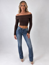 Load image into Gallery viewer, Brown Connie Off-Shoulder Ribbed Knit Top