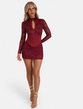 Load image into Gallery viewer, Wine Sienna Lace Mini Dress