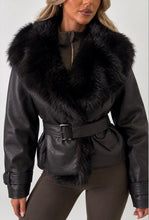Load image into Gallery viewer, Brown Phoebe Faux Leather Fur Trim Jacket