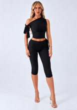 Load image into Gallery viewer, Black Lucie One Shoulder Bow Detail Capri Co-Ord Set