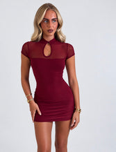 Load image into Gallery viewer, Burgundy Grace Mesh Keyhole Mini Dress