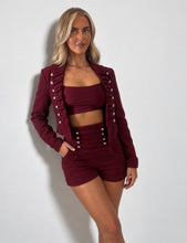 Load image into Gallery viewer, Burgundy Lily Military Button Jacket & Shorts Set