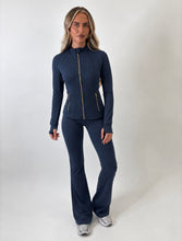 Load image into Gallery viewer, Navy Emily Sculpted Zip-Up Flared Tracksuit Set