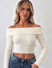 Load image into Gallery viewer, Cream Connie Off-Shoulder Ribbed Knit Top