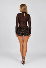 Load image into Gallery viewer, Brown Grainne Sequin Mesh Bodysuit & Shorts Set