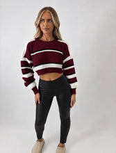 Load image into Gallery viewer, Burgundy Marie Striped Cropped Knit Jumper