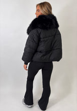Load image into Gallery viewer, Black Lauren Faux Fur Trim Puffer Jacket