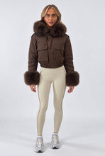 Load image into Gallery viewer, Brown Carol Faux Fur Trim Cropped Jacket
