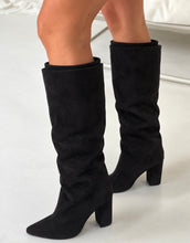 Load image into Gallery viewer, Black Suede Slouch Knee-High Boots