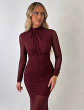Load image into Gallery viewer, Wine Zoe Embellished Mesh Maxi Dress