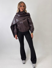 Load image into Gallery viewer, Wine Phoebe Faux Leather Scarf Bomber Jacket