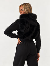 Load image into Gallery viewer, Black Tara Faux Fur Hooded Tracksuit