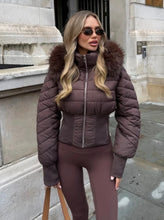 Load image into Gallery viewer, Brown Estelle Fur Trim Cropped Puffer Jacket