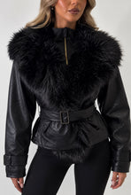 Load image into Gallery viewer, Black Phoebe Faux Leather Fur Trim Jacket