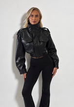 Load image into Gallery viewer, Black Bonnie Faux Leather Cropped Utility Jacket